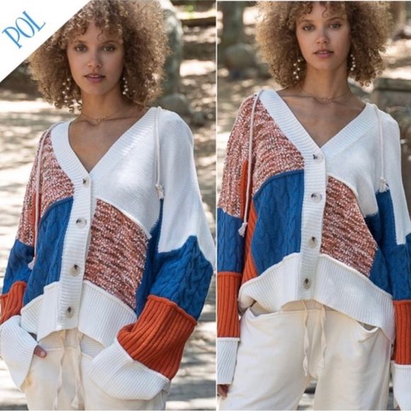 POL Ultra Comfort Color-block Button Hoodie Sweater S-M-L NWT - Picture 2 of 12